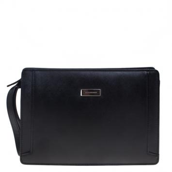 Pre Owned Burberry Black Textured Leather Pouch