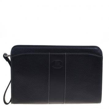 Pre Owned Burberry Black Grain Leather Pouch