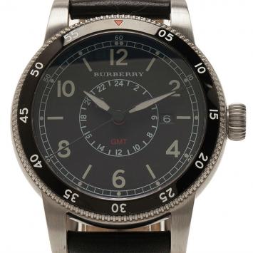 Pre Owned Burberry Black Stainless Steel The Utilitarian GMT Men's Wristwatch 42MM