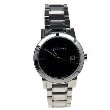 Pre Owned Burberry Black Stainless Steel Heritage BU1364 Men's Wristwatch 38MM