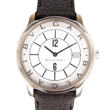 Bvlgari White Stainless Steel Solotempo Men's Wristwatch 29MM 