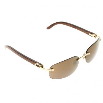 Pre Owned Cartier Brown 135B Wooden C Décor Sunglasses
