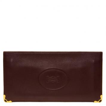 Pre Owned Cartier Burgundy Leather Must De Cartier Bi Fold Long Wallet