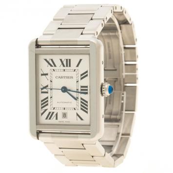 Pre Owned Cartier Silver Stainless Steel Tank Solo Men's Wristwatch 31 mm