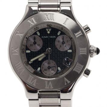 Pre Owned Cartier Black Stainless Steel Chronoscaph Men's Wristwatch 38MM