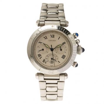 Pre Owned Cartier White Stainless Steel Pasha De Women's Wristwatch 38MM