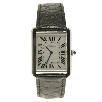 Pre Owned Cartier Silver Stainless Steel Large Tank Solo 2715 Men's Wristwatch 27MM