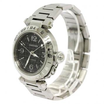 Pre Owned Cartier Black Stainless Steel Pasha C GMT Men's Wristwatch 35MM