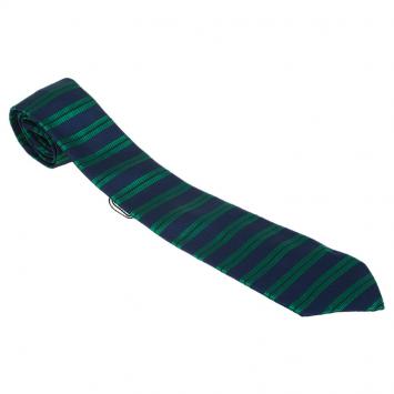 Pre Owned CH Carolina Herrera Green and Navy Blue Striped Silk Tie