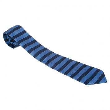 Pre Owned CH Carolina Herrera Light Blue and Navy Blue Striped Silk Tie