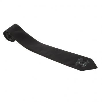 Pre Owned Chanel Black Logo Embroidered Silk Traditional Tie