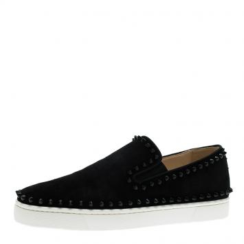 Pre Owned Christian Louboutin Black Suede Pik Boat Skater Sneakers Size 40