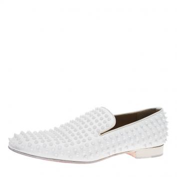 Pre Owned Christian Louboutin White Spiked Leather Dandelion Slip-On Size 42.5