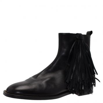 Pre Owned Christian Louboutin Black Leather Fringe Chelsea Boots Size 42