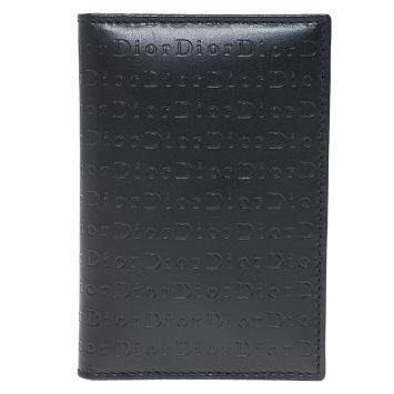 Pre Owned Dior Black Logo Embossed Leather Card Holder
