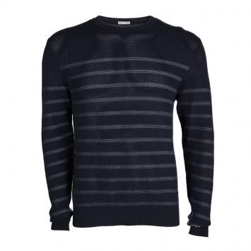 Pre Owned Dior Navy Blue Striped Perforated Knit Sweater L
