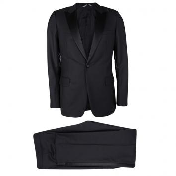 Pre Owned Dior Black Wool Satin Panel Detail Regular Fit Tailored Suit L