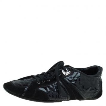 Pre Owned Dior Black Cannage Patent and Suede Sneakers Size 40