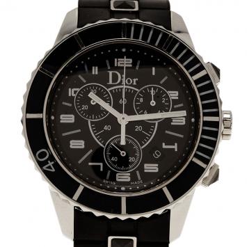Dior Christal Quartz Chronograph  Stainless Steel & Ceramic Black Mens Watch 38 MM