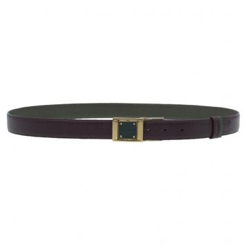 Pre Owned Dolce and Gabbana Burgundy and Green Logo Plaque Reversible Belt 110CM