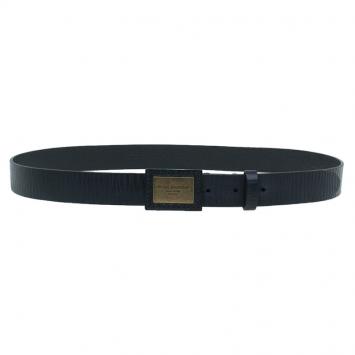 Pre Owned Dolce and Gabbana Black Leather Logo Plaque Belt 100CM