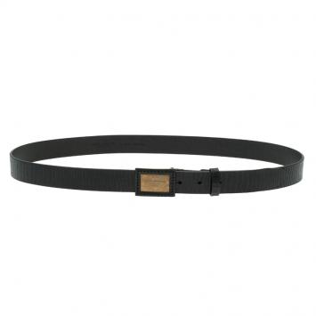 Pre Owned Dolce and Gabbana Black Leather Logo Plaque Belt 105CM