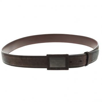 Pre Owned Dolce and Gabbana Dark Brown Leather Plaque Buckle Belt 100CM