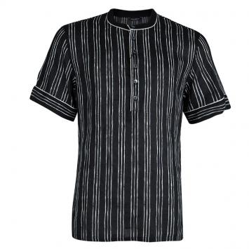 Pre Owned Dolce And Gabbana Monochrome Striped Short Sleeve Linen Shirt XL