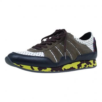 Pre Owned Dolce and Gabbana Tri Color Leather and Suede Sneakers Size 42