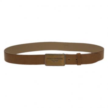 Pre Owned Dolce and Gabbana Brown Leather Plaque Belt 100CM