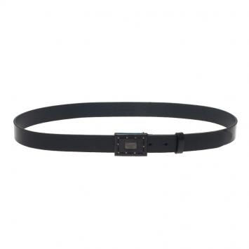 Pre Owned Dolce and Gabbana Black Leather Logo Plaque Belt 100 CM