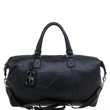 Pre Owned Dolce and Gabbana Black Leather Weekender Luggage Bag