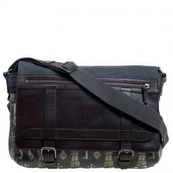 Pre Owned Dolce and Gabbana Brown Coated Canvas and Leather Messenger Bag