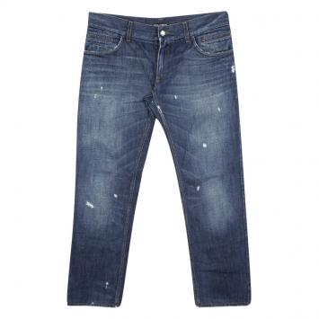 Pre Owned Dolce and Gabbana Indigo Dark Wash Distressed Denim Straight Fit Jeans XL