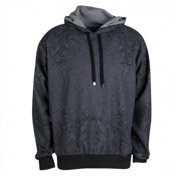 Pre Owned Dolce and Gabbana Grey Printed Wool Hooded Sweatshirt XXL