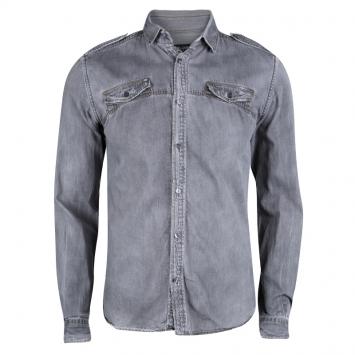 Pre Owned Dolce and Gabbana Sicilia Grey Distressed Light Wash Faded Effect Denim Shirt M
