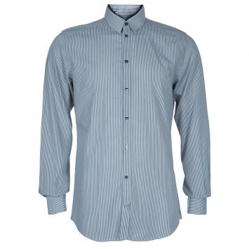Pre Owned Dolce and Gabbana Men's Gray and White Striped Men's Shirt M