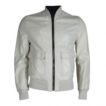 Pre Owned Dolce and Gabbana Black and White Reversible Leather Jacket M