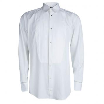 Pre Owned Dolce And Gabbana White Cotton Tuxedo Shirt L