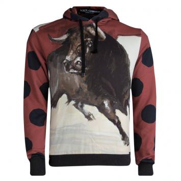 Pre Owned Dolce and Gabbana Bull Print Polka Dotted Hoodie S
