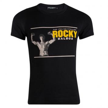 Pre Owned Dolce And Gabbana Black Rocky Balboa T-Shirt M