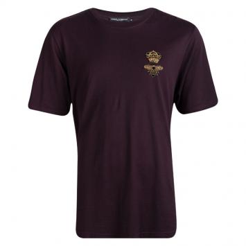 Pre Owned Dolce and Gabbana Purple Queen Bee Embellishment Detail Crew Neck T-Shirt 4XL