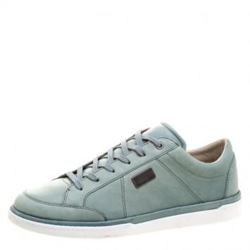 Pre Owned Dolce and Gabbana Fern Green Leather Logo Plaque Low Top Sneakers Size 44