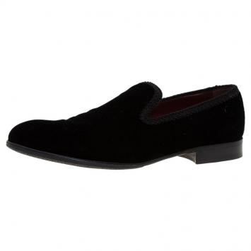 Pre Owned Dolce and Gabbana Black Velvet Embroidered Smoking Slippers Size 41