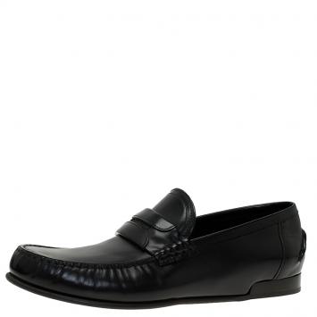 Pre Owned Dolce and Gabbana Black Leather Penny Loafers Size 40.5