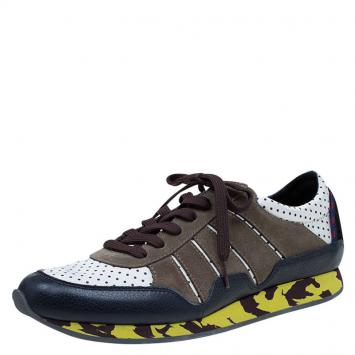 Pre Owned Dolce and Gabbana Tri Color Leather and Suede Sneakers Size 43.5