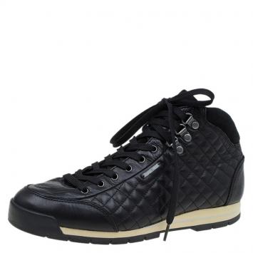 مملوكة مسبقًا Dolce and Gabbana Black Quilted Leather Hi Top Trainer Sneakers Size 42