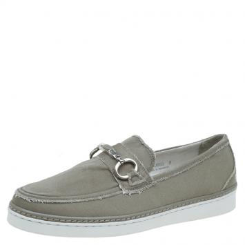 Pre Owned Dolce and Gabbana Fatigue Green Fabric Loafers Size 42