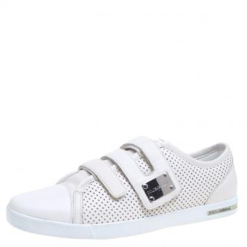 Pre Owned Dolce and Gabbana White Perforated Leather Velcro Sneakers Size 44