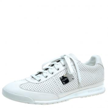 Pre Owned Dolce and Gabbana Cream Perforated Leather Sneakers Size 44